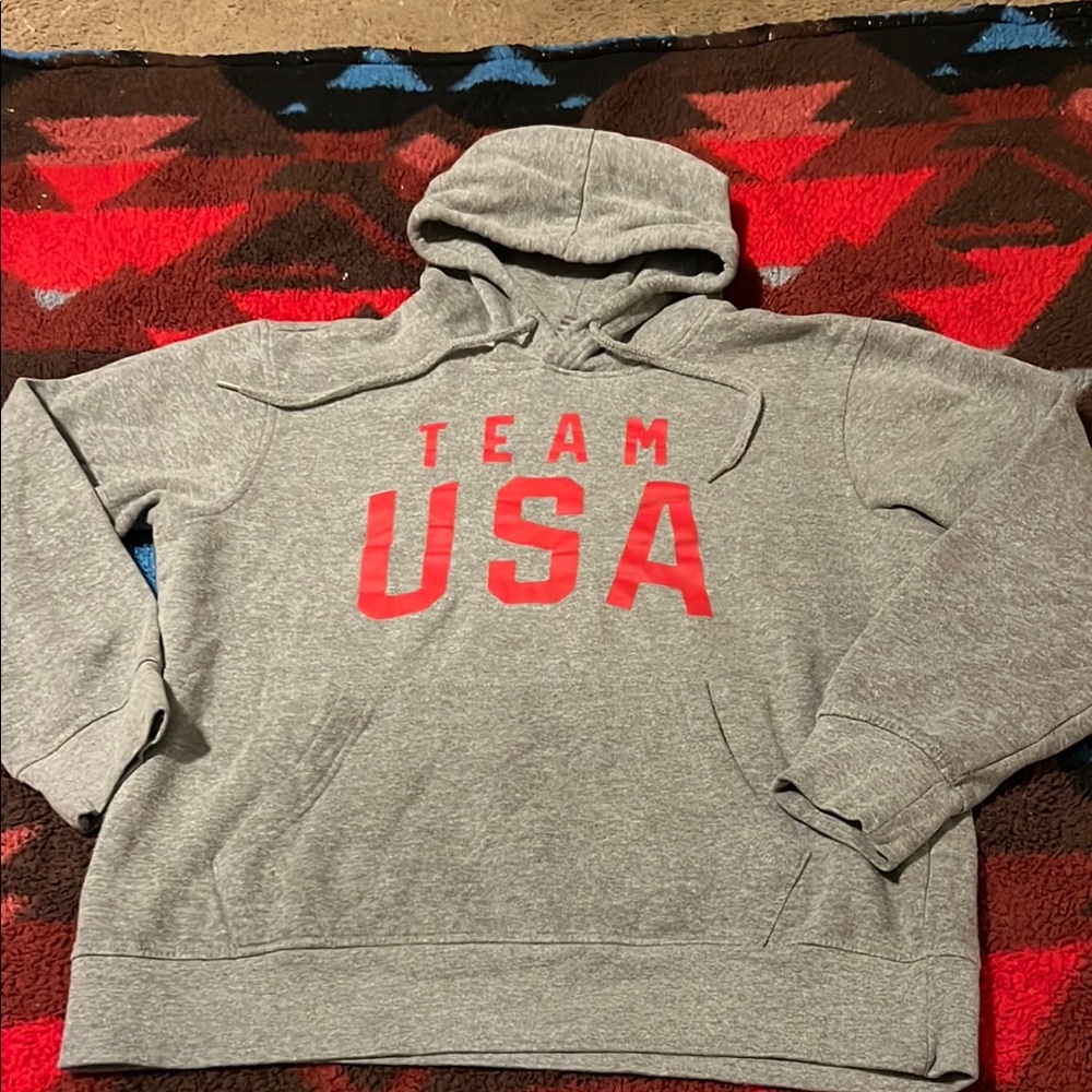 Gray Hoodie with Red TEAM USA Print - Men's Sweatshirt